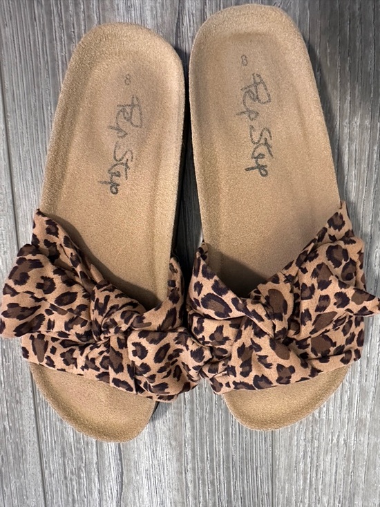 Pep step Shoes - Leopard Bow Slide Women’s Sandals - Tan Size 8